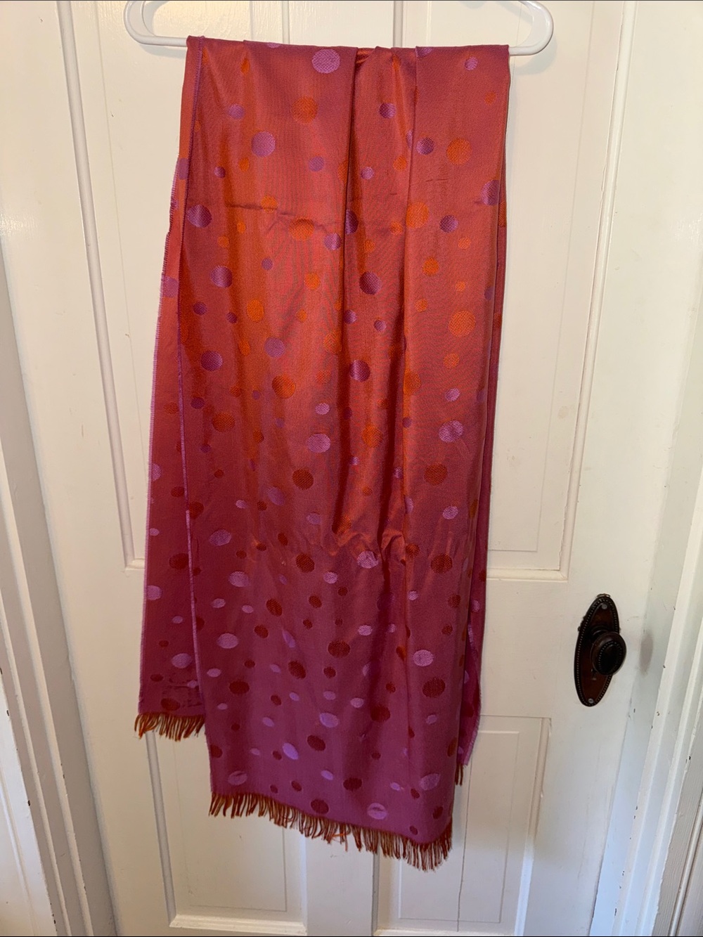 Pink and Orange Polka Dot Satin Scarf